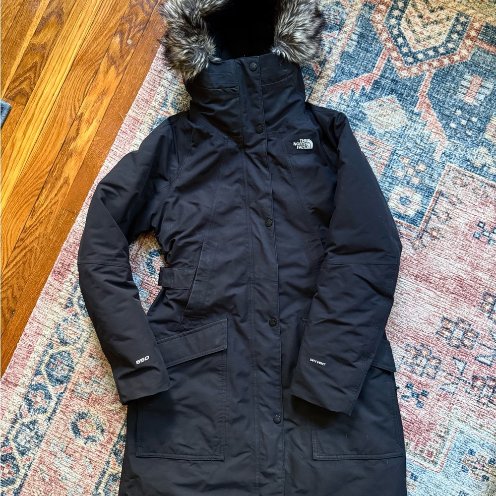 The North Face Arctic Parka Women's Black Winter Coat with Fur Trim Hood